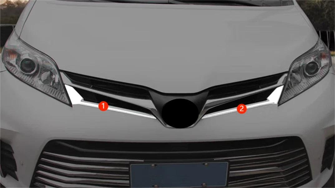 Chrome Front Upper Center Grille Lid Cover Trim for 2018-2020 Toyota Sienna 2 x pcs