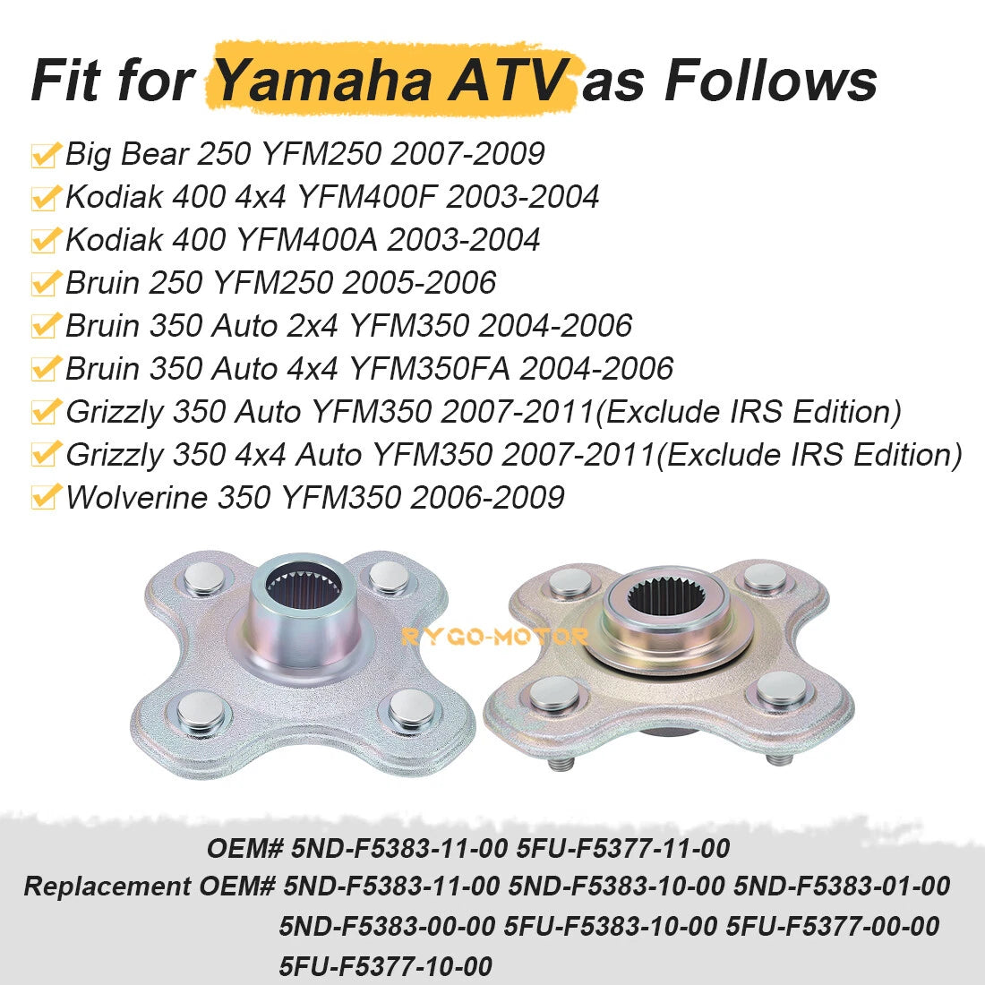 2 x Rear Right & Left Wheel Hubs for Yamaha Big Bear Bruin 250–350 Kodiak 400