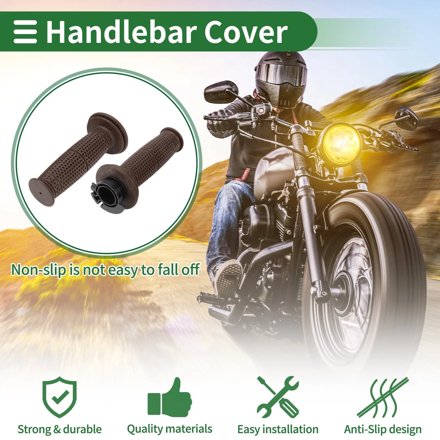 7/8in 22mm Hand Grips Cover for Motorcycle Handlebar End Grips TPU Dark Brown