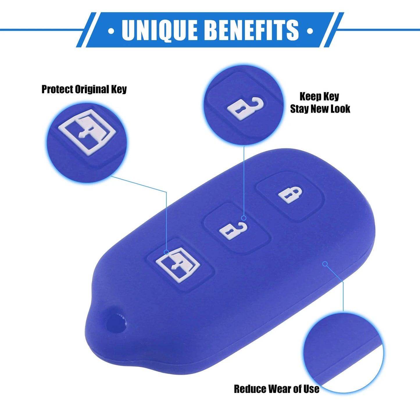 2 x Remote Key Fob Case 4 Button Silicone Blue for Toyota 4Runner Sequoia