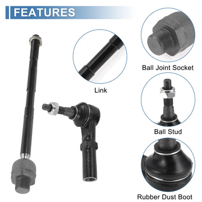 4 x Front Inner Outer Tie Rod End Link Kit for Dodge Ram 2500 (2003 - 2010)
