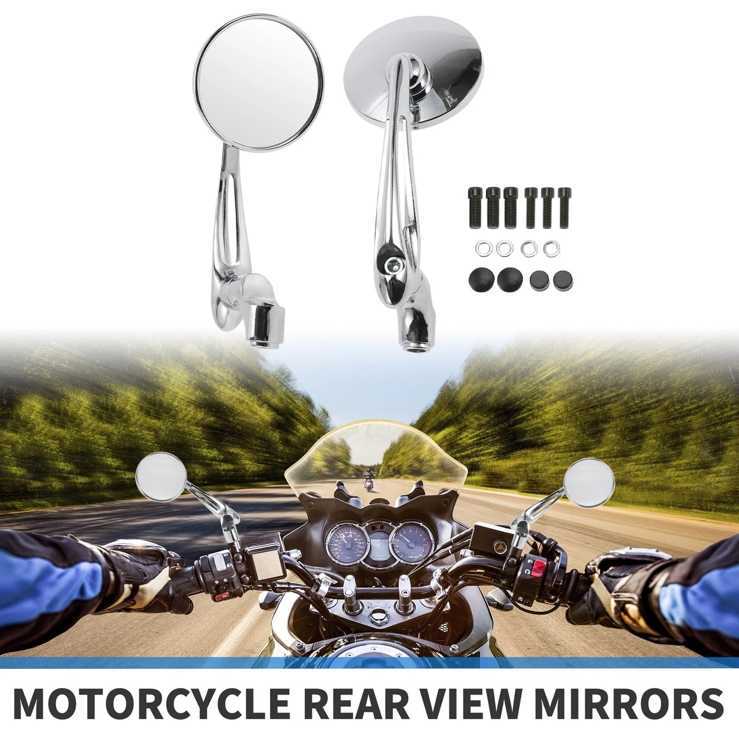 M8/M10 1 Set Motorcycle Rear View Mirrors Chrome Silver Tone for Make Model