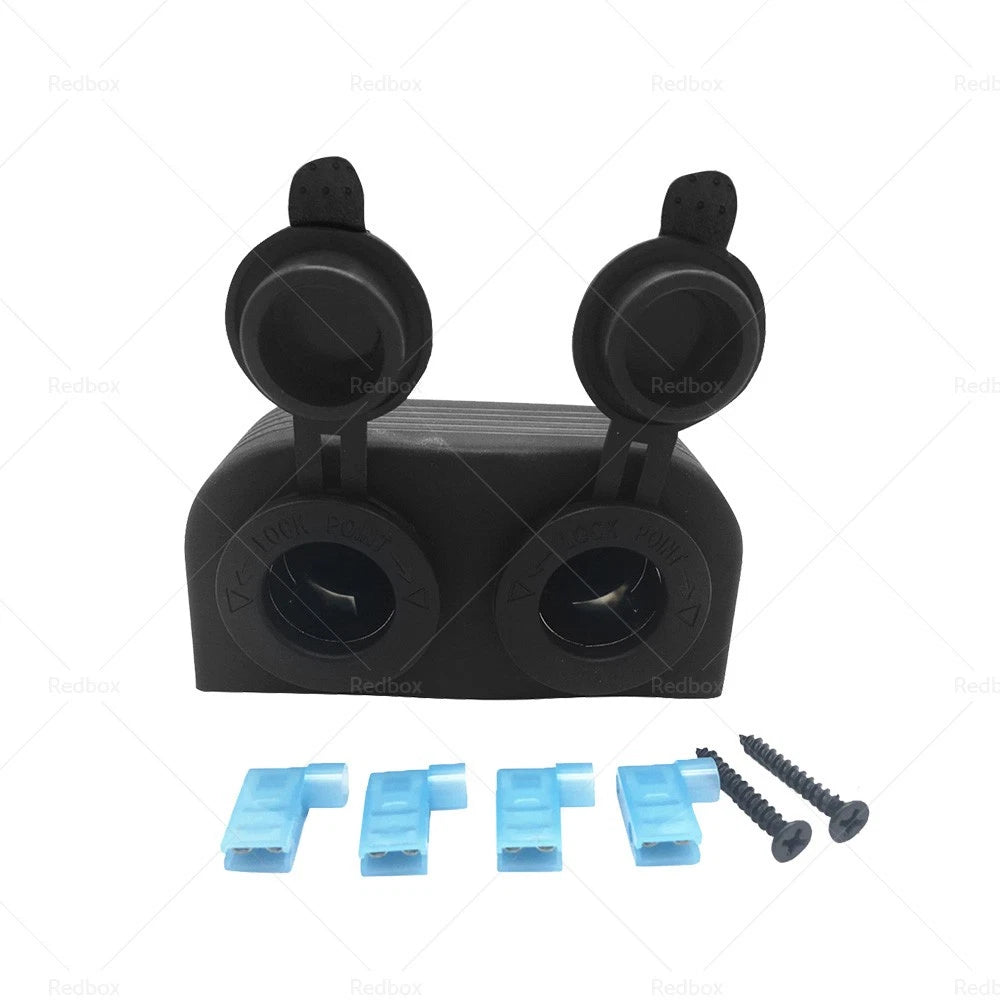 12V-24V Dual Power Socket for Boat Caravan RV - Black Surface Mount