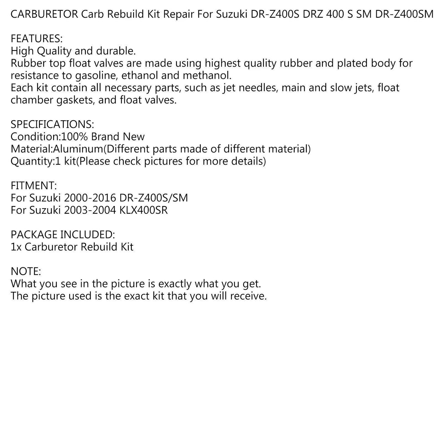 Carburetor Repair Kit for Suzuki DR-Z400S/SM (2000-2023)