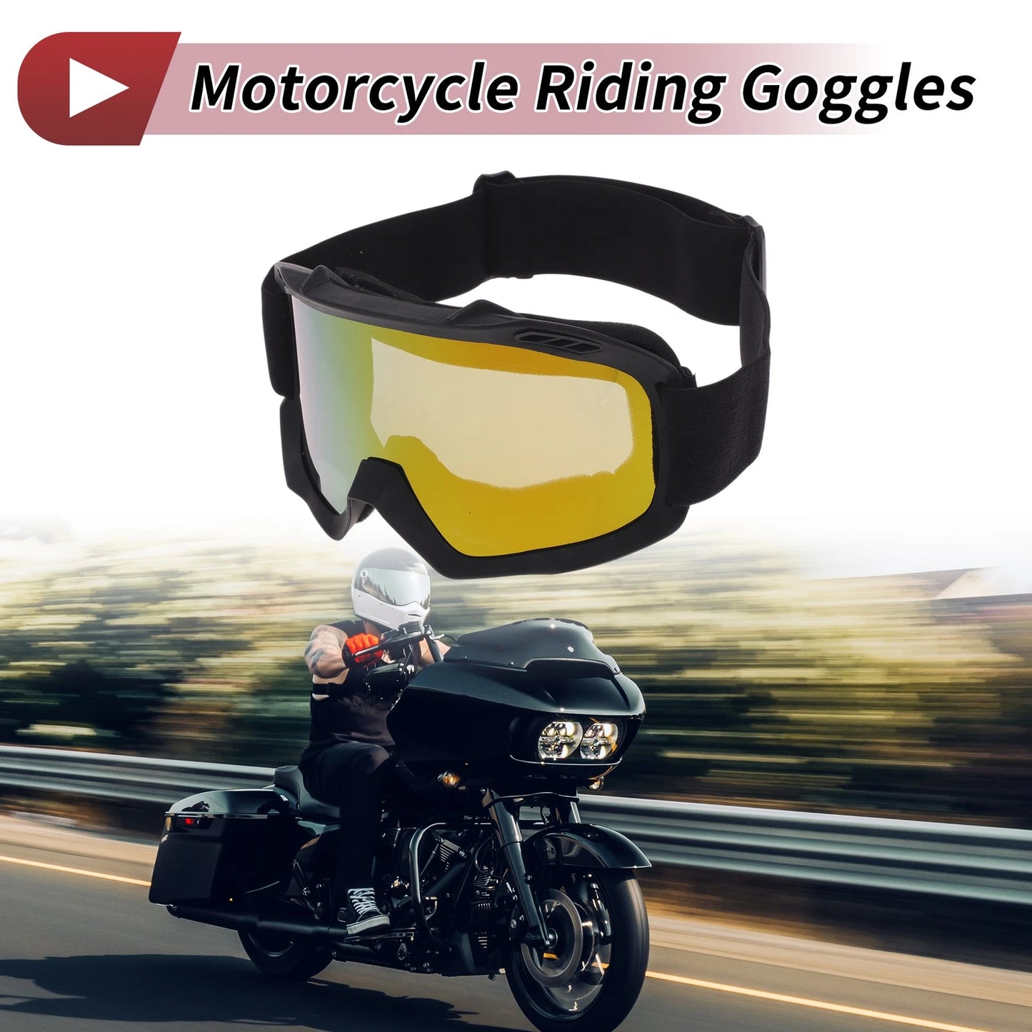1Pc Motorcycle Riding Goggles Yellow Lens Black Frame PC TPU Cycling Sunglasses