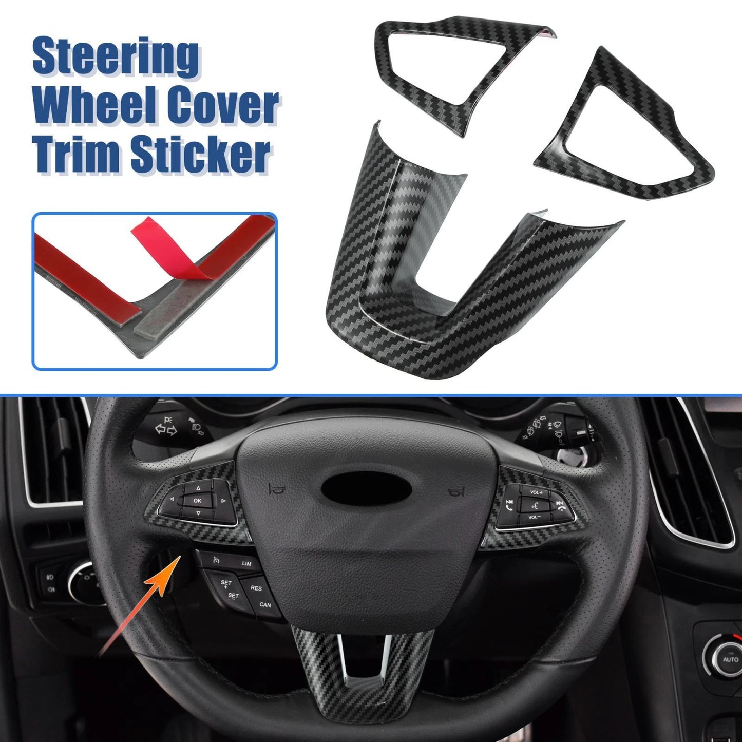 3 x Carbon Fiber Pattern Black Interior Steering Wheel Covers for Ford