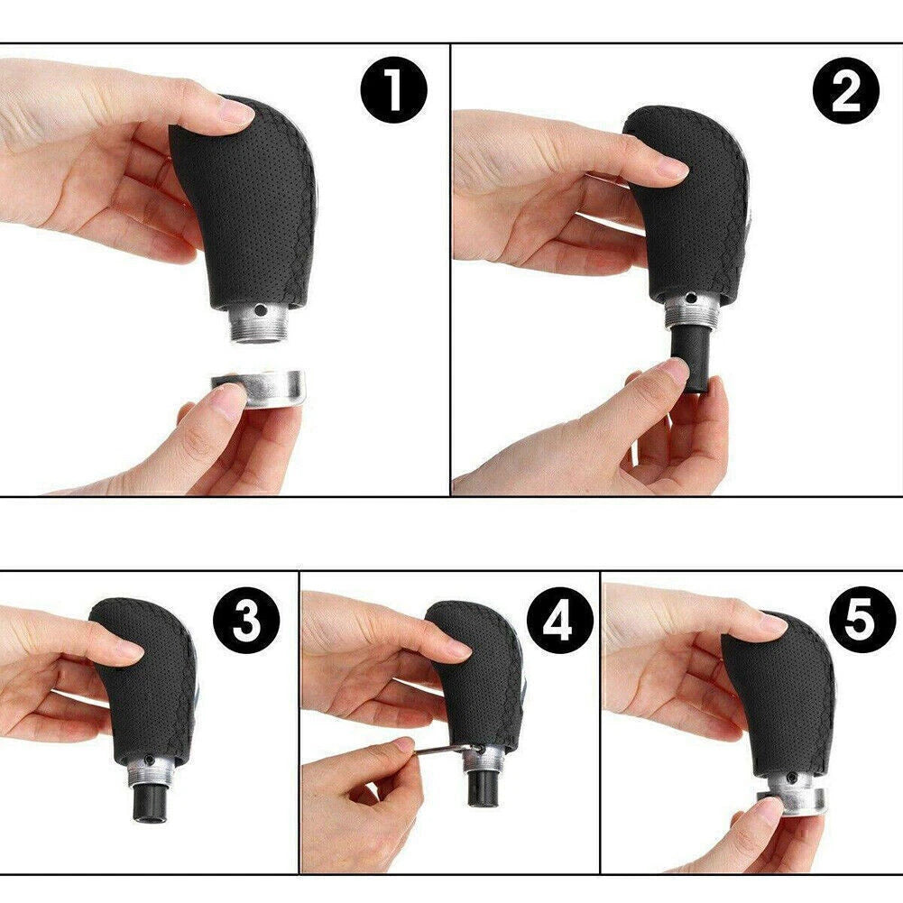 Black 5 Speed Leather Manual Gear Shift Lever Head for Car