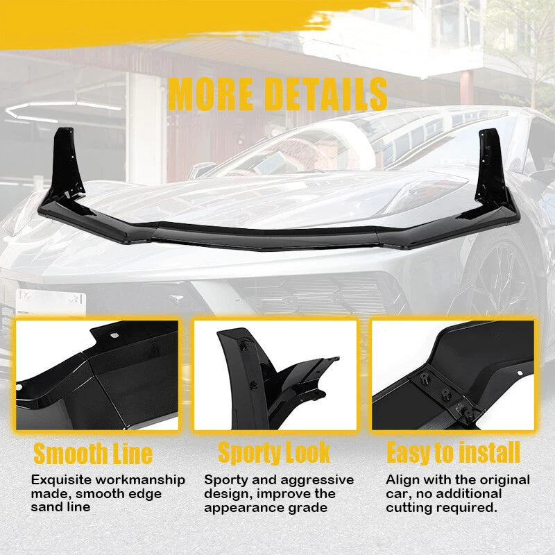 Front Bumper Lip Splitter Spoiler for Corvette C8 2020-2024 Carbon Flash