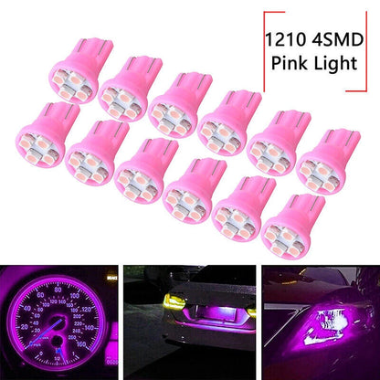 12pc Ultra 4 LED T10 W5W Bulb Side Light for Car (Pink)