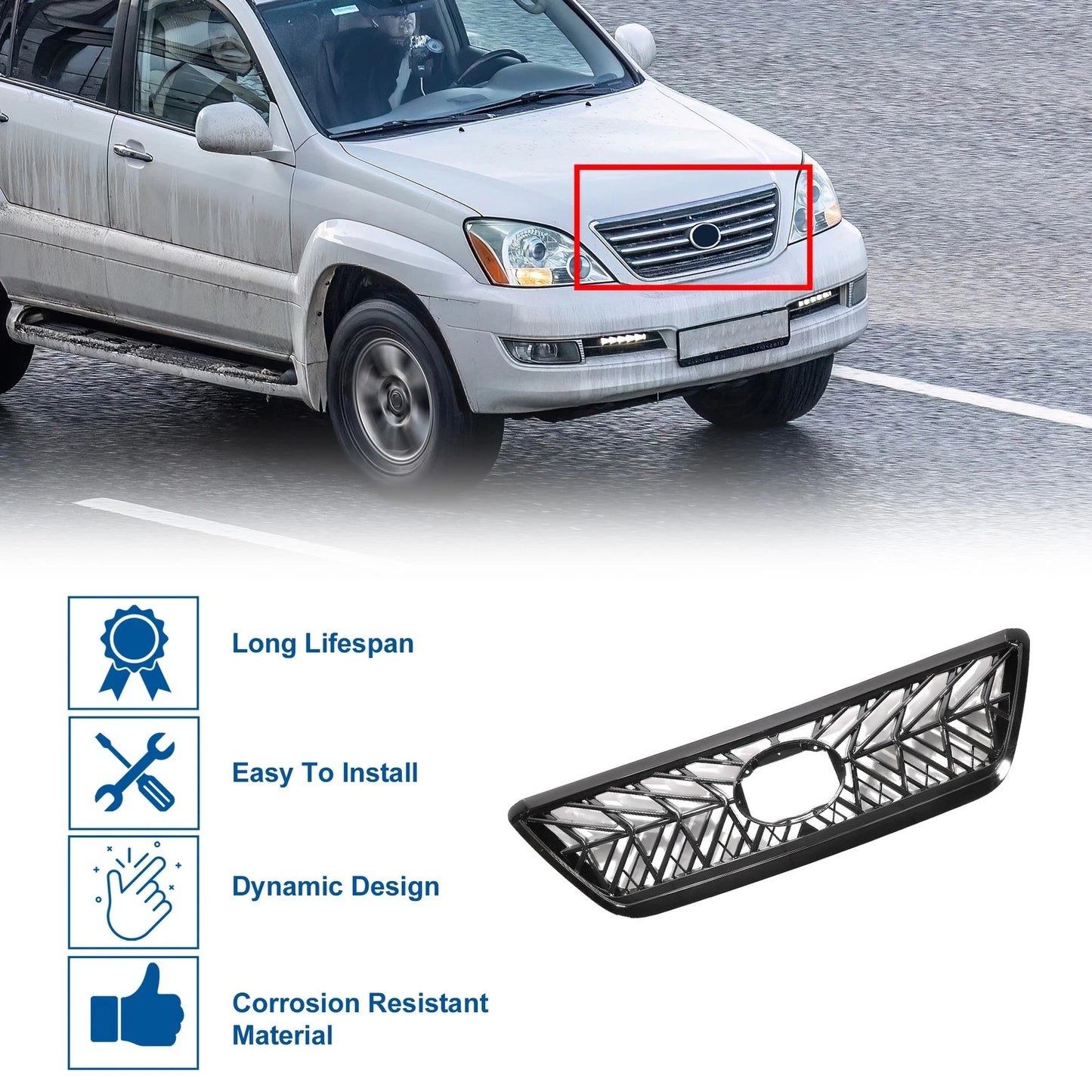 Front Upper Bumper Grille for Lexus GX470 (2003-2009) - TRD Black