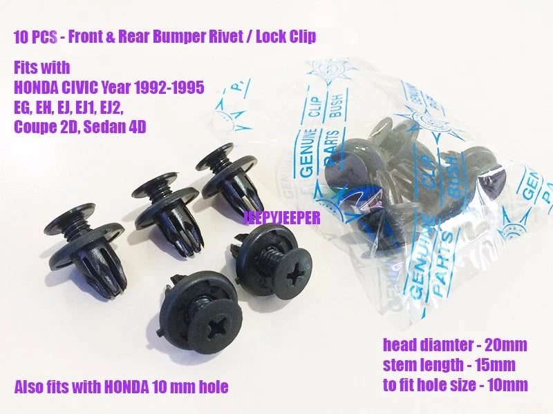 10 x Honda Civic 10mm Hole Front Rear Bumper Push Rivet Lock Clip