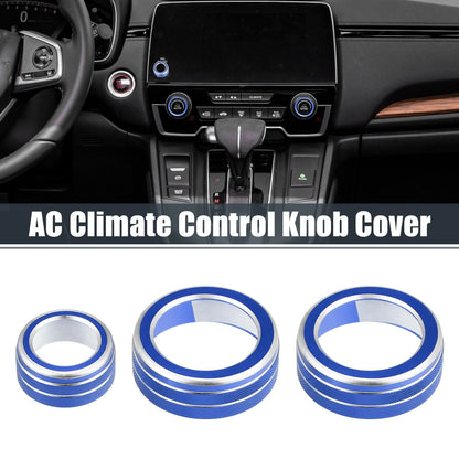 3 x AC Knob Ring Covers for Honda CR-V 2017-2021 - Volume Control Knobs Blue