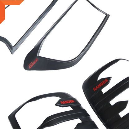 Matte Black Headlight Taillight Covers Trim for Ford Ranger T6 (2015-2021)