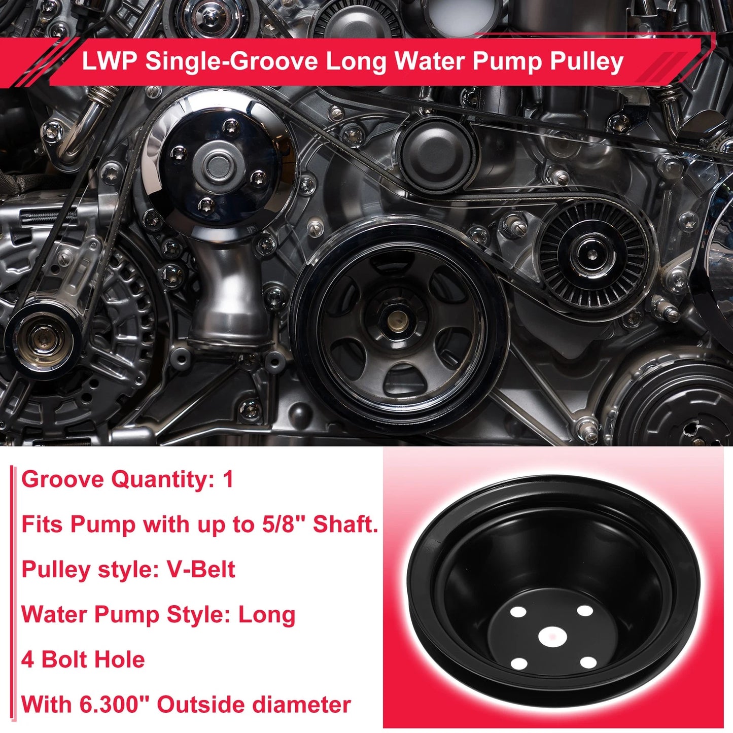 LWP Single-Groove Long Water Pump Pulley for Chevy SBC Small Block (1962-1967)