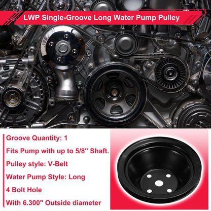 LWP Single-Groove Long Water Pump Pulley for Chevy SBC Small Block (1962-1967)