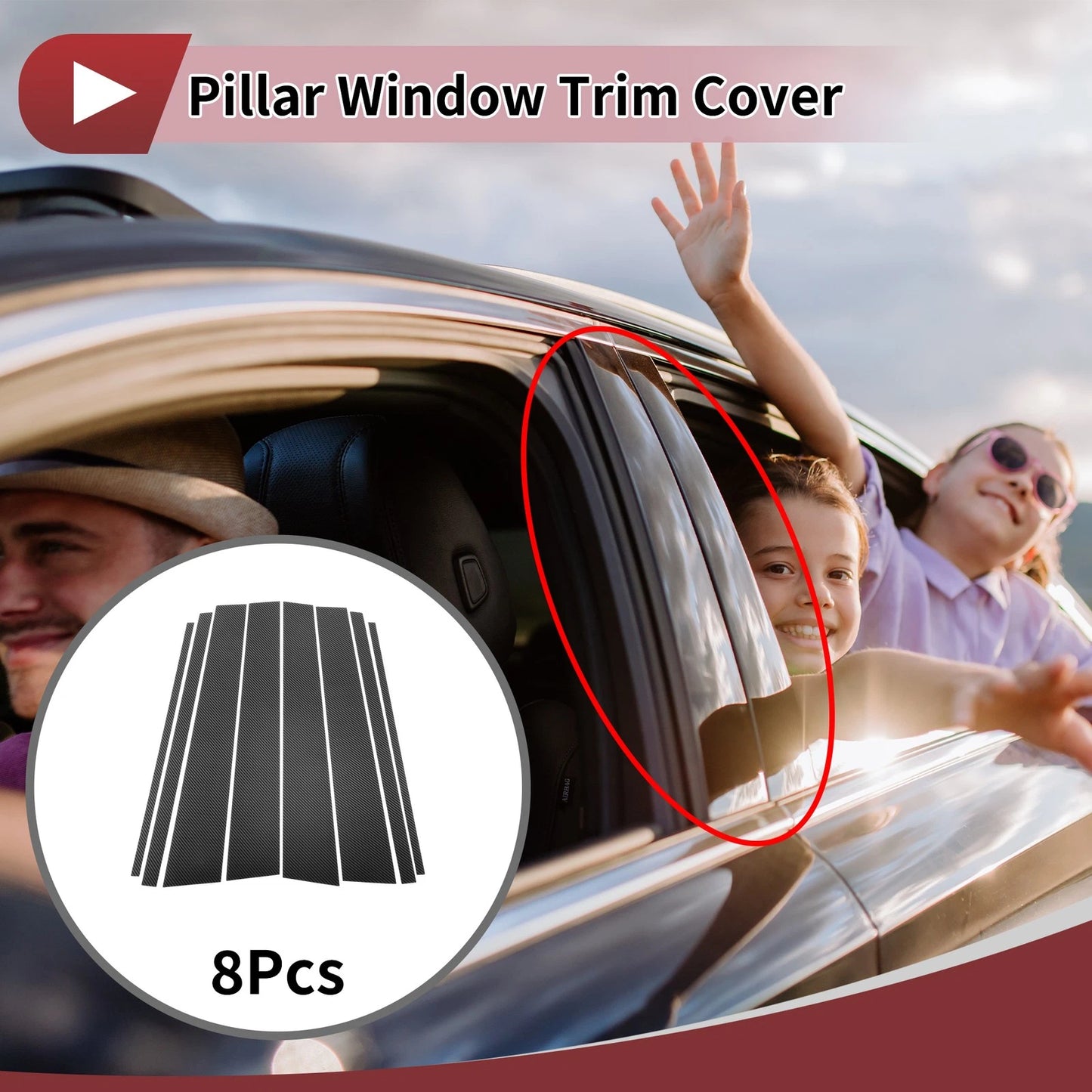 8 Pcs Carbon Fiber Car Door Pillar Window Trim for Toyota Prado (2010-2023)
