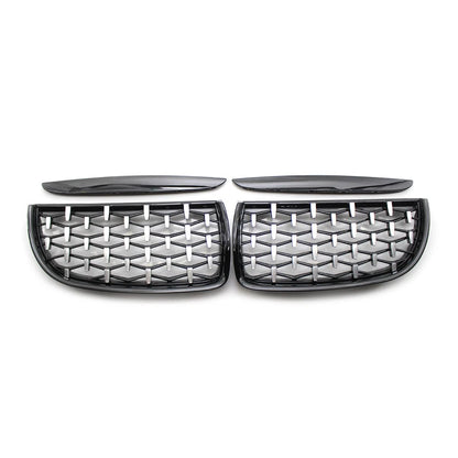 Front Frame & Chrome Grille for BMW E90 2005-2008 Black Pair