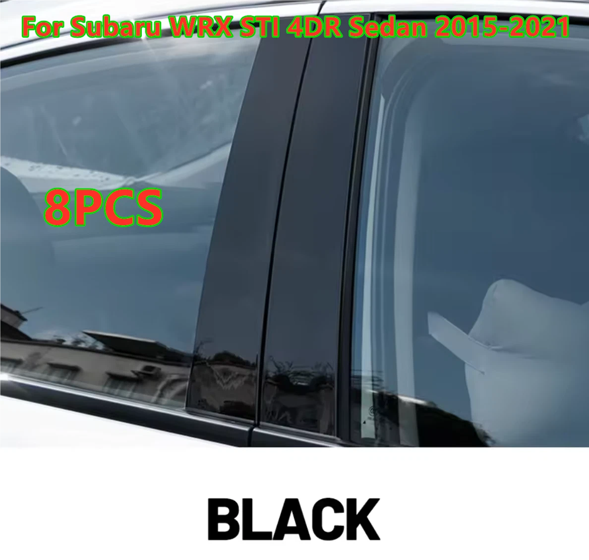 8x Door Pillar Posts Cover Trim Glossy Black for Subaru WRX STI (2015–2021)