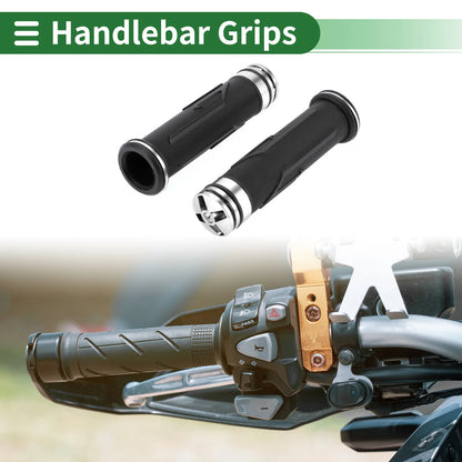 7/8" 22mm Motorcycle Hand Grip Cover Rubber Black Silver Tone for Universal Motorcycle