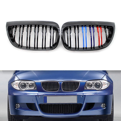 Gloss Black Double Slat M-Color Front Kidney Grille for BMW E87 1-Series (2004-07)