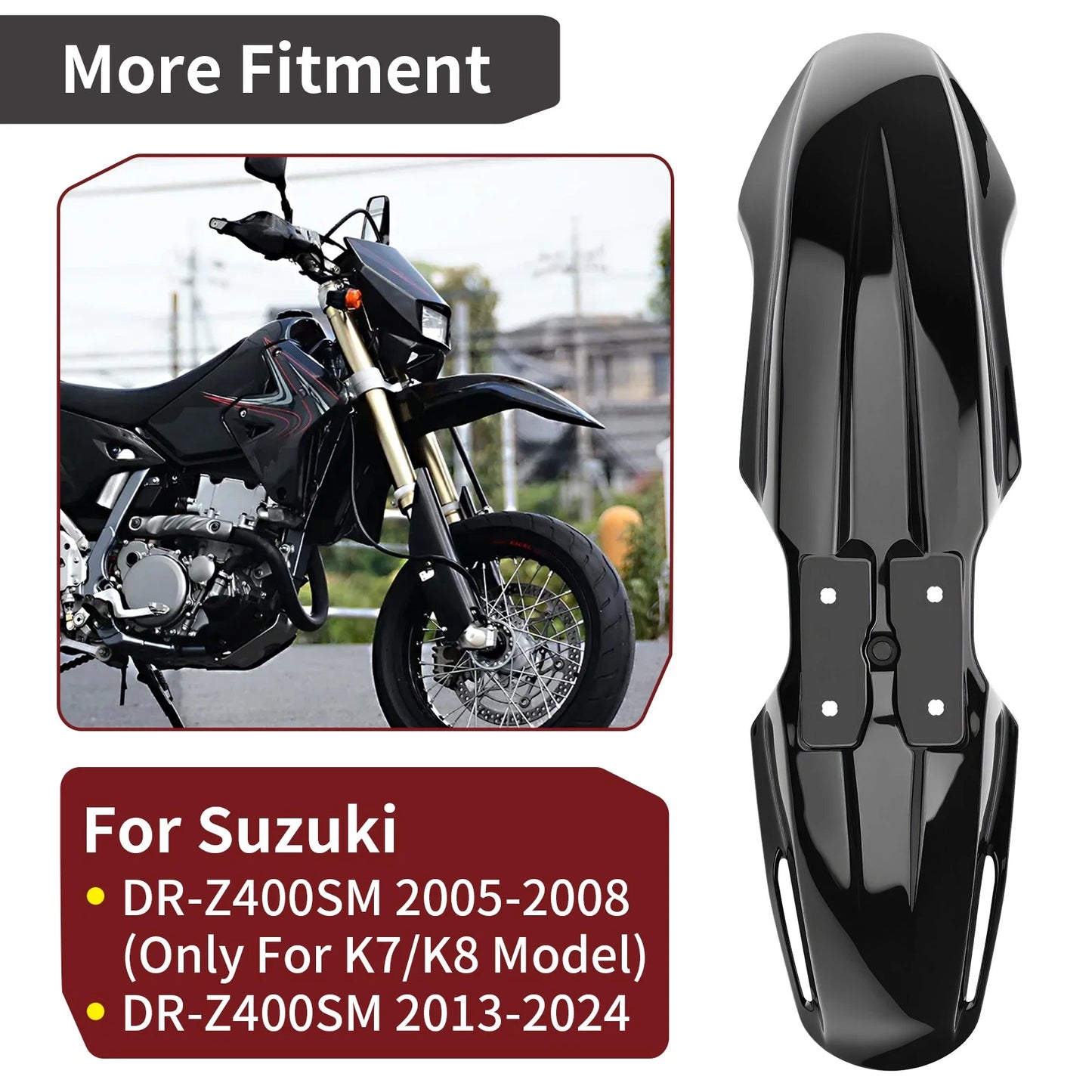 Front Fender for Suzuki DRZ400SM 2005-2008 2013-2024 Black Guard