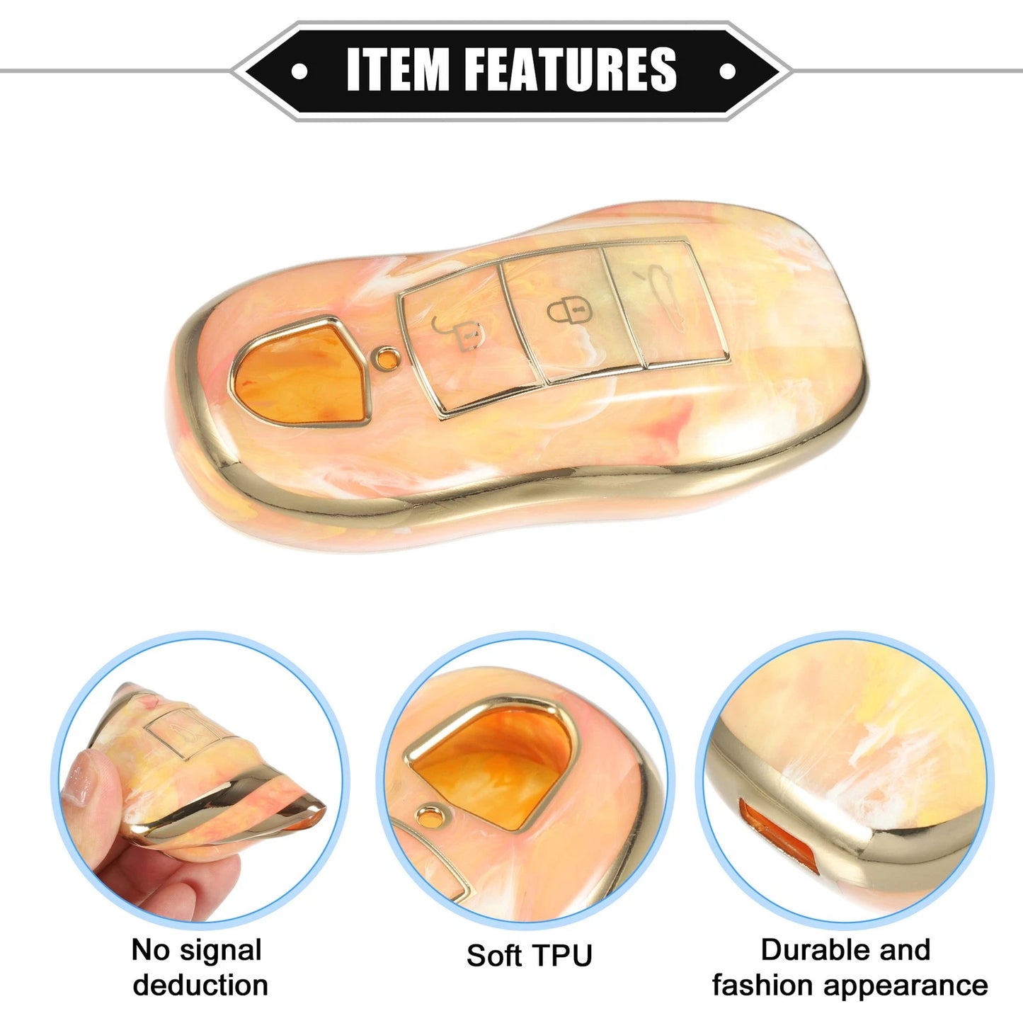Button Smart Key Fob Case Cover TPU Orange for Porsche Cayenne (2011-2018)
