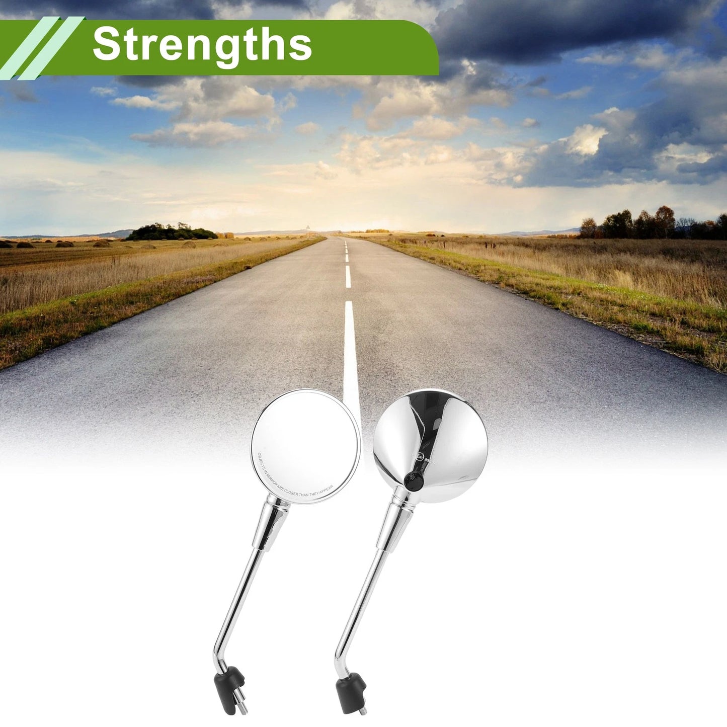 Rear View Mirrors / Pair / Round Chrome Silver Tone Iron Plastic for M8