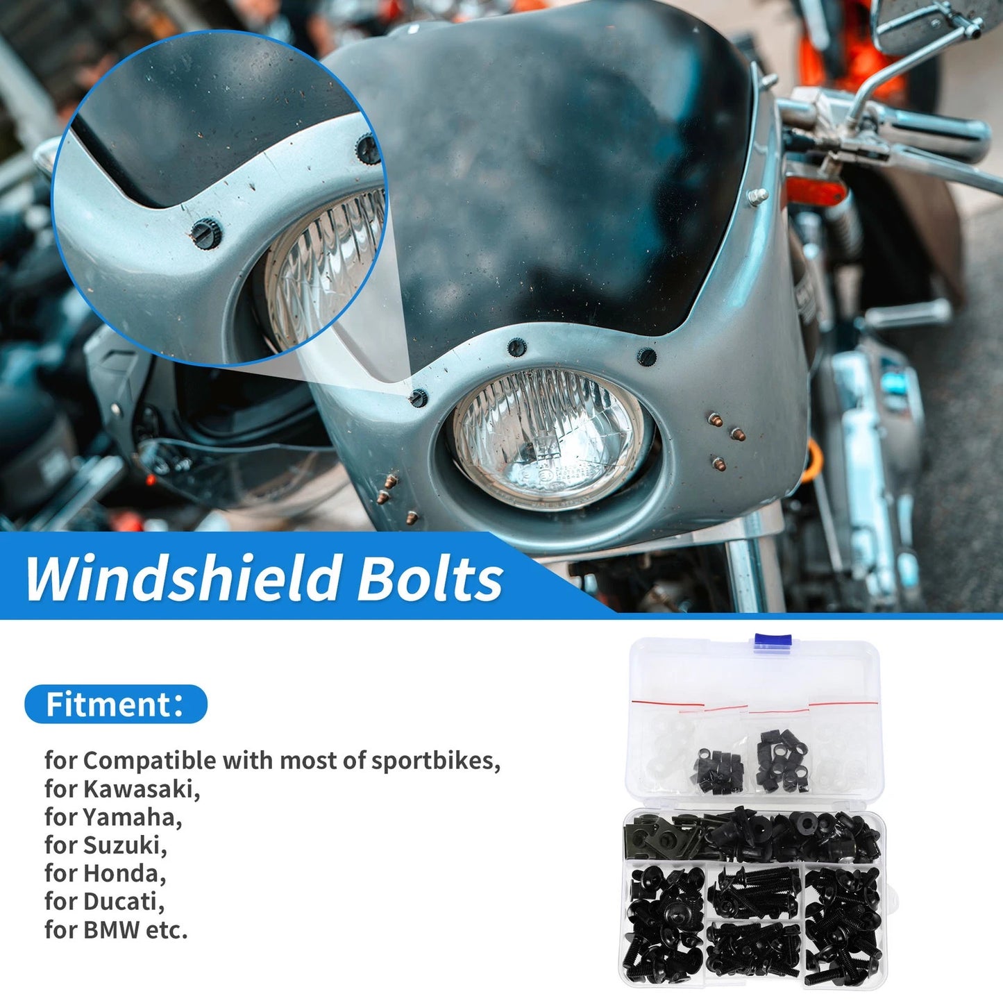 Windshield Bolts for Kawasaki Stainless Steel Rubber Black