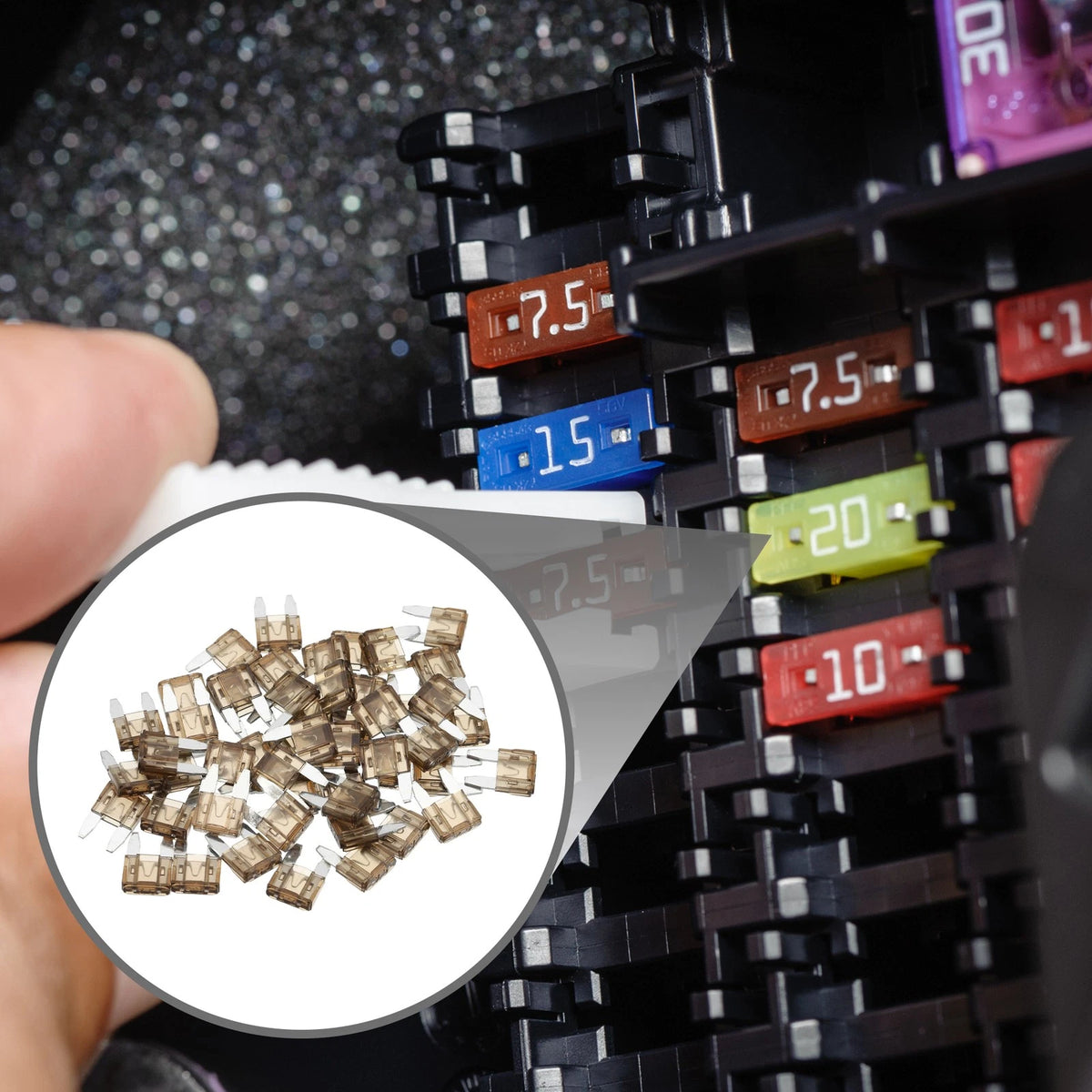 50 Pcs 7.5AMP APM/ATM Blade Fuses for Car Short Circuit Protection