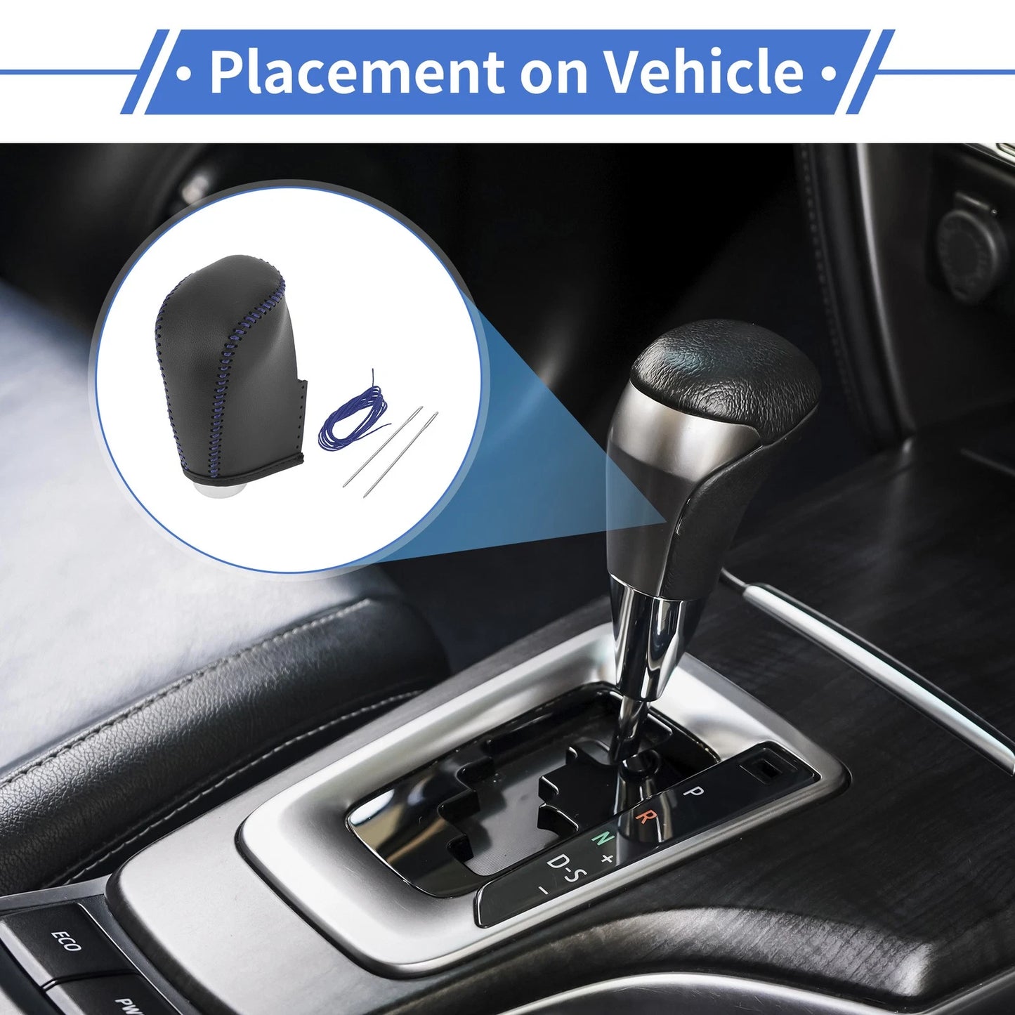 Car Gear Shift Knob Cover for Nissan Altima (2019-2024) Black Blue Faux Leather