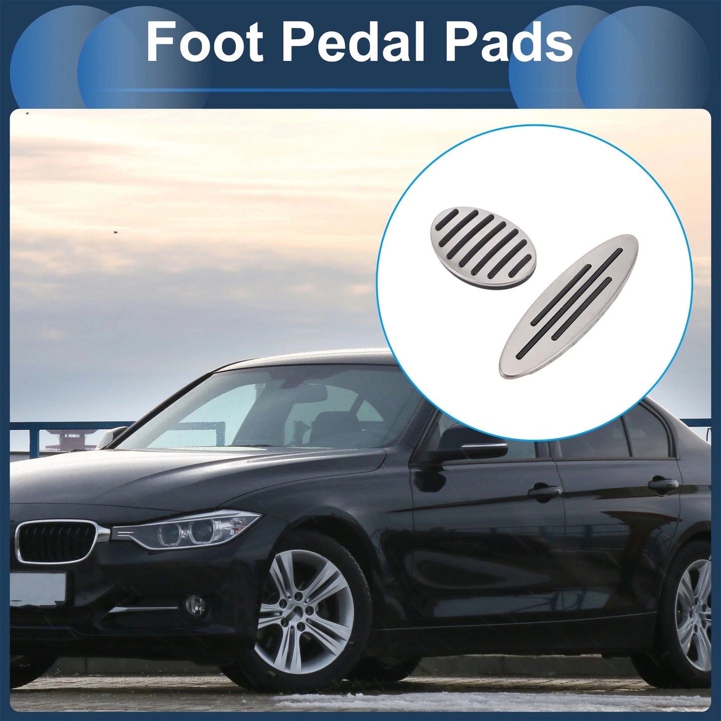 2 x Foot Accelerator Pedal Covers for BMW Mini Coupe (R58) 2012-2015 Silver Tone