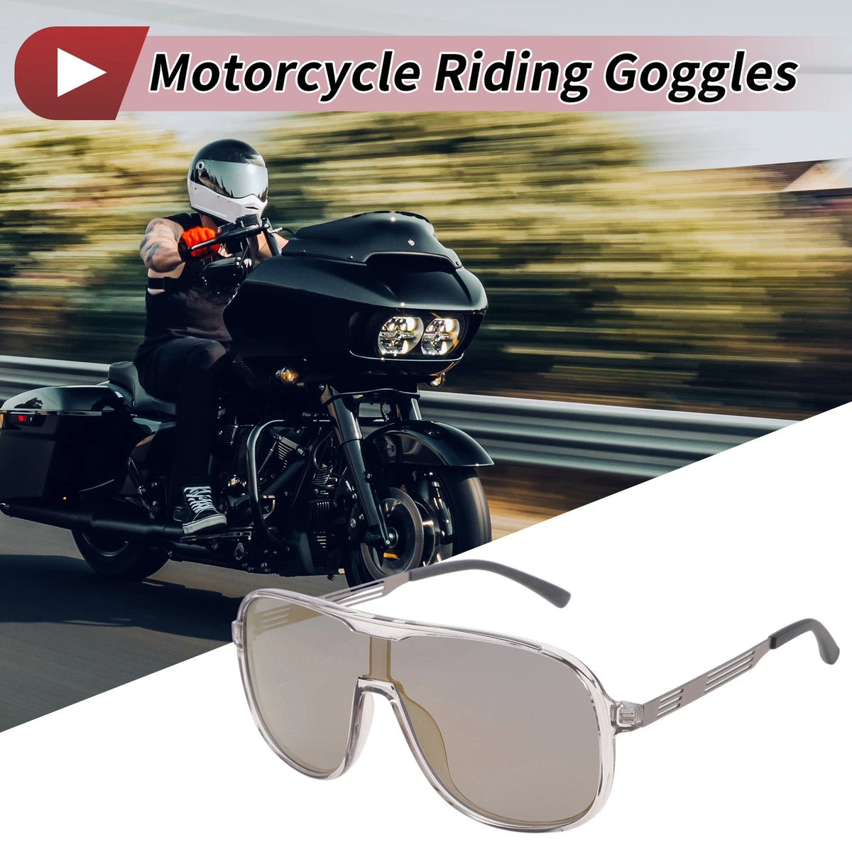 Set Motorcycle Riding Goggles Gold Tone Lens Gray Frame UV400 for Motorcycle