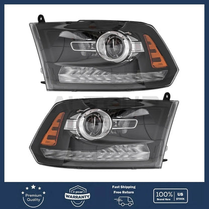 LED DRL w/ Projector Black Headlights for Dodge Ram (2013–2018)
