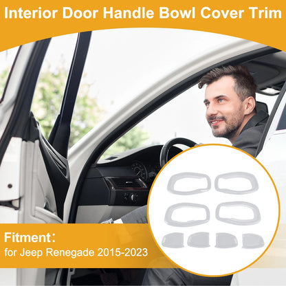 Interior Door Handle Bowl Cover Trim for Jeep Renegade (2015-2023) 4 x White ABS