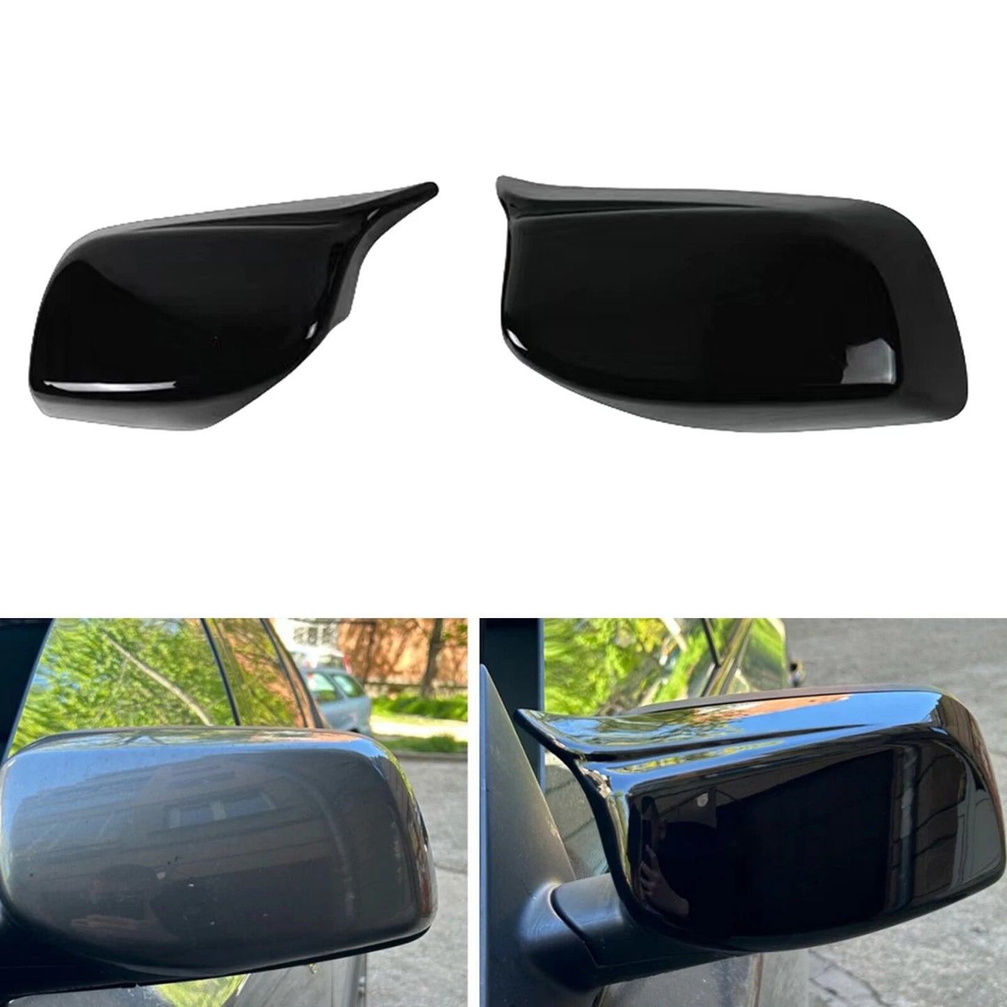 Rear Side Mirror Cover Caps for BMW E60 E61 (2003-2008) 2 x Gloss Black
