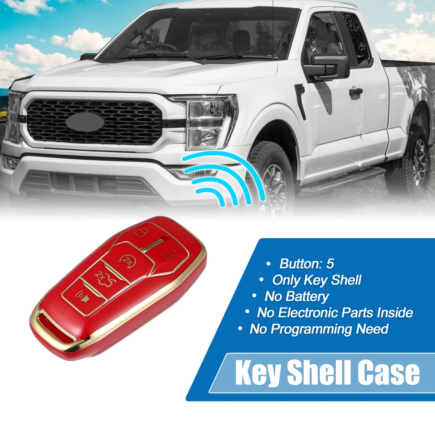 TPU Remote Key Fob Case Cover 5 Button for Ford Fusion F150 Mustang (2006-2023)