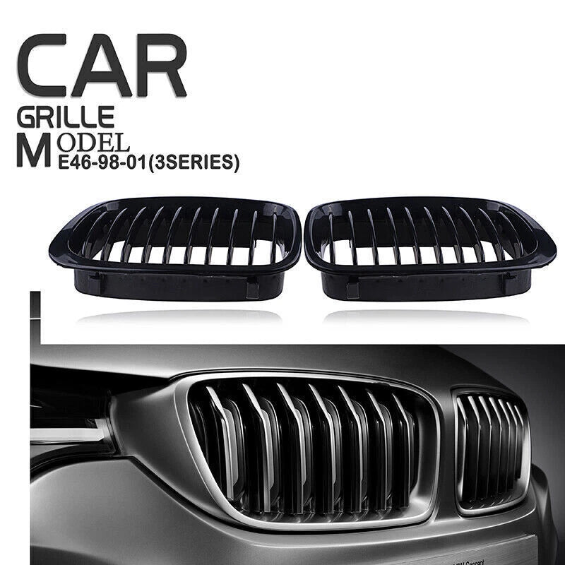 Gloss Black Kidney Grille for BMW E46 325Ci 330Ci 328 3 Series (1998-2001)