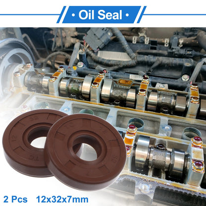Oil Seal 12x32x7mm 2 x Seal Ring Rotary Shaft Seal FKM Brown for Car