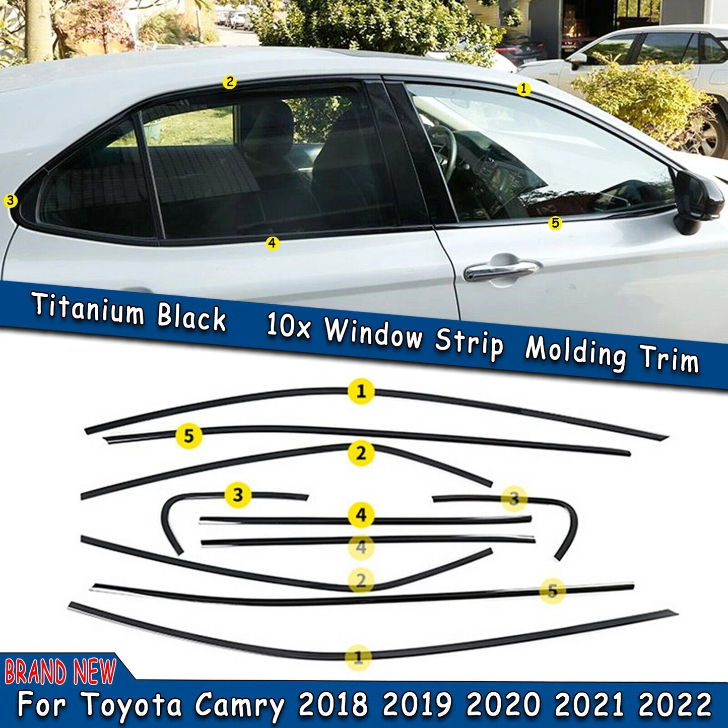 10 x Window Cover Trim Strips for Toyota Camry (2018-2024) Stainless Steel