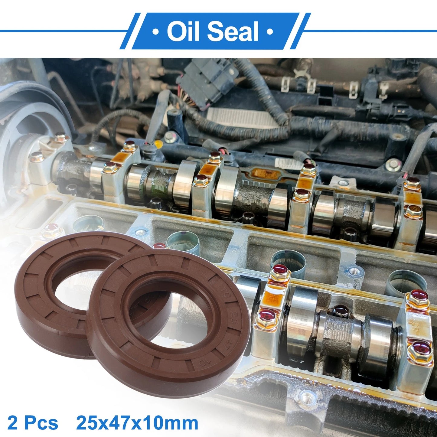 Oil Seal 25x47x10mm Brown 2 x Seal Ring