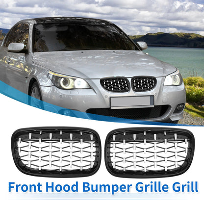 Hood Bumper Grille for BMW X5 X6 (2008-2013) Black Silver Tone 1 Pair