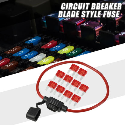 10A Mini Blade Style Fuse Set with 12 AWG Holder for Car