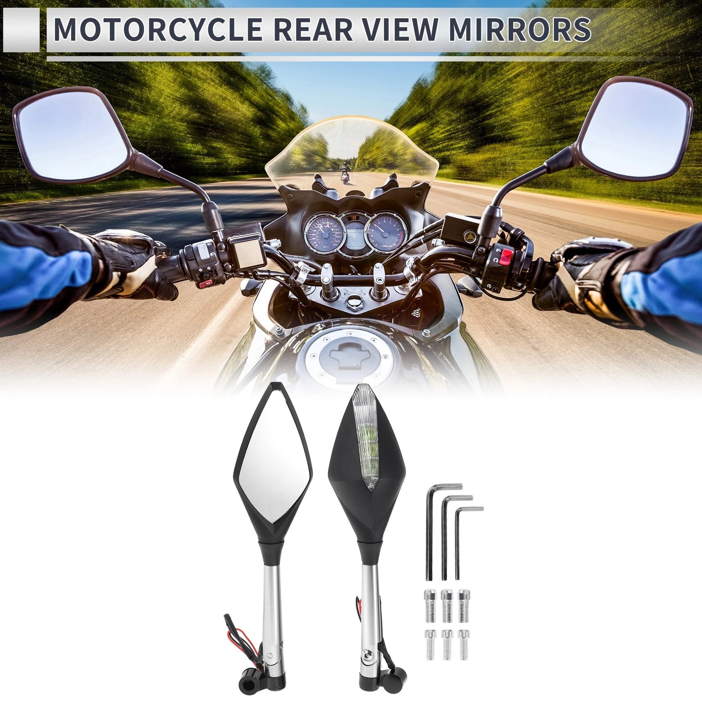 M8/M10 Motorcycle Rear View Mirrors Silver Tone Aluminum Alloy for Motorcycle