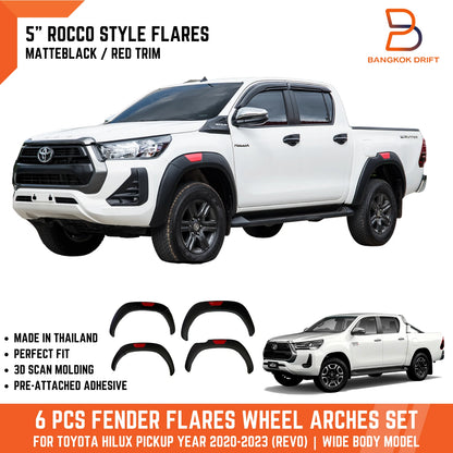 5" Rocco Black Red Fender Flares for Toyota Hilux Revo (2020-2023)