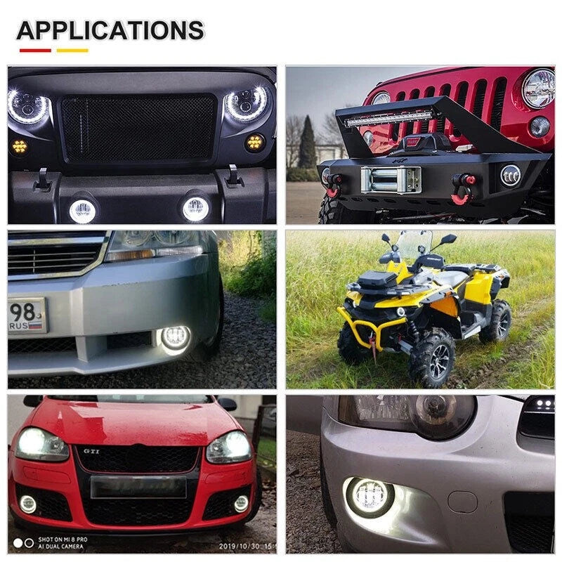 2 x 4" LED Fog Light Lamps with White Halo for Jeep Wrangler (2011-2018)