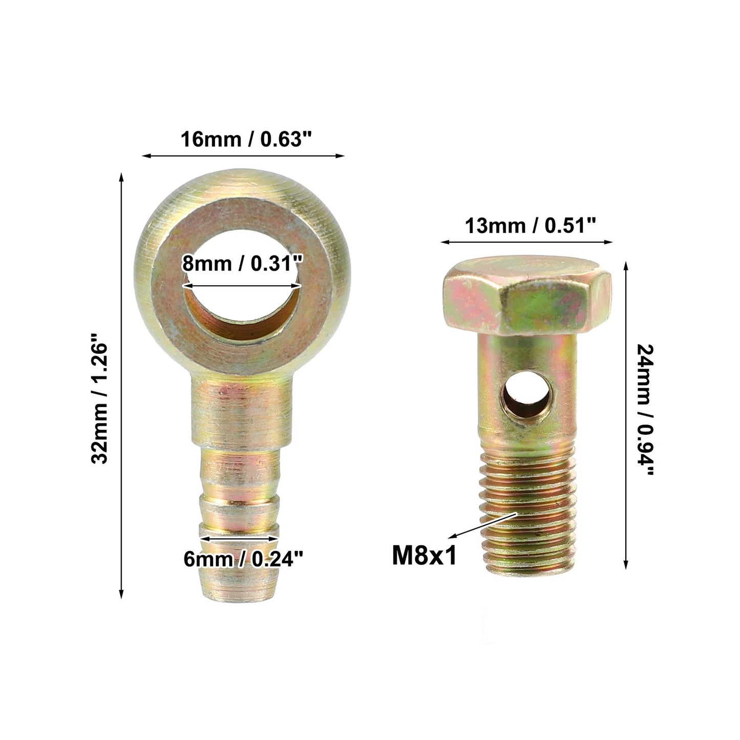 1 x M8x1 Banjo Bolt Kit with Copper Washers for Motorcycle