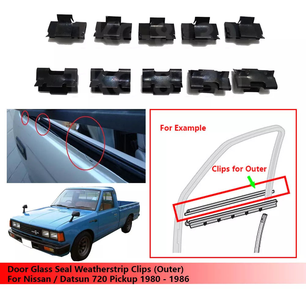 10 x Door Glass Seal Clips for Nissan Datsun 720 (1980-1986)