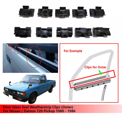 10 x Door Glass Seal Clips for Nissan Datsun 720 (1980-1986)