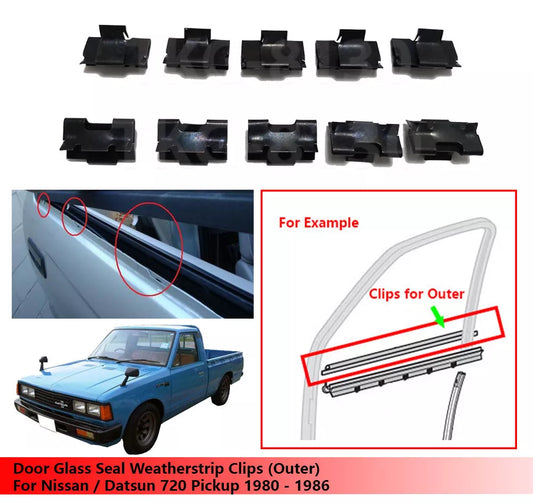 10 x Door Glass Seal Clips for Nissan Datsun 720 (1980-1986)