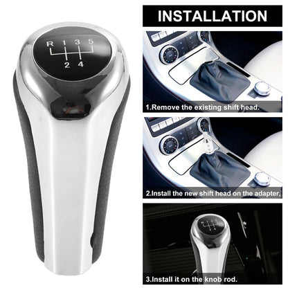 5 Speed Manual Shift Knob for BMW X1 E84 Faux Leather Black Silver Tone (2009-2015)